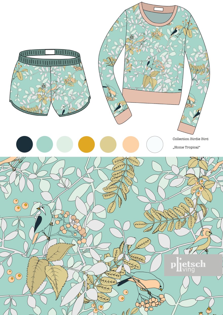 moodboard pflanzen und vogel grün